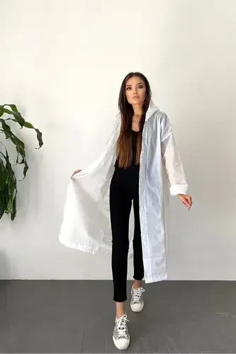 Women Men Raincoat Hooded Snap Eva White Raincoat Bymmrc881r02-White - 7