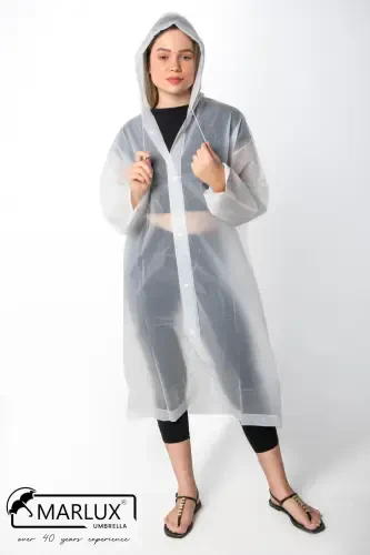 Women Men Raincoat Hooded Snap Eva White Raincoat M21mrc881r02-White - 1