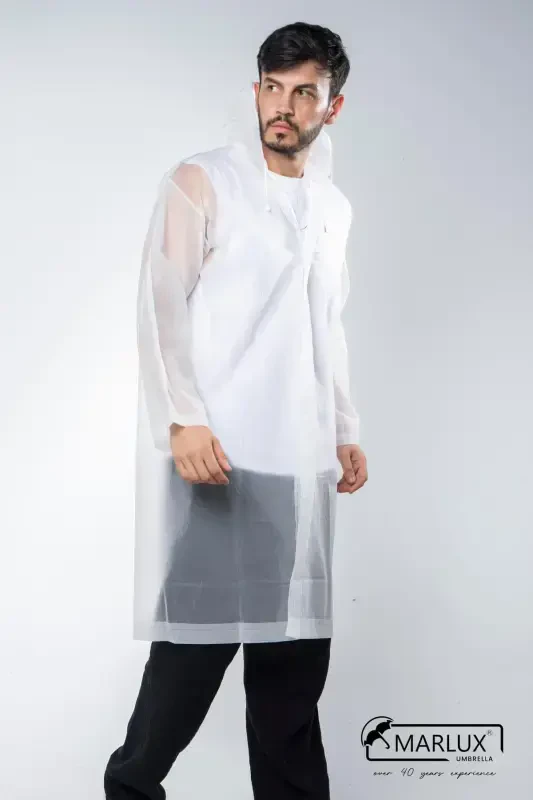 Women Men Raincoat Hooded Snap Eva White Raincoat M21mrc881r02-White - 2