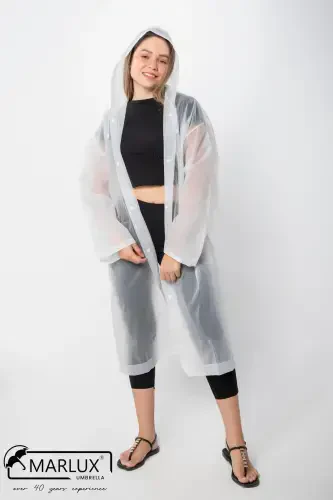 Women Men Raincoat Hooded Snap Eva White Raincoat M21mrc881r02-White - 3