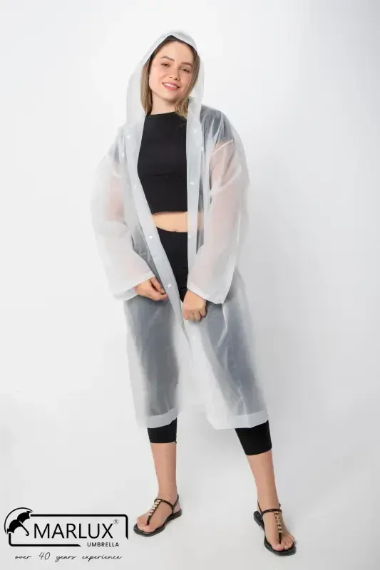 Women Men Raincoat Hooded Snap Eva White Raincoat M21mrc881r02-White - 3