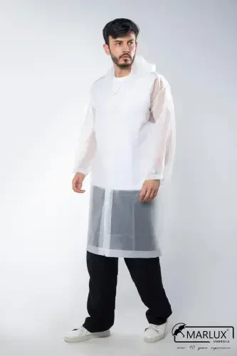 Women Men Raincoat Hooded Snap Eva White Raincoat M21mrc881r02-White - 4