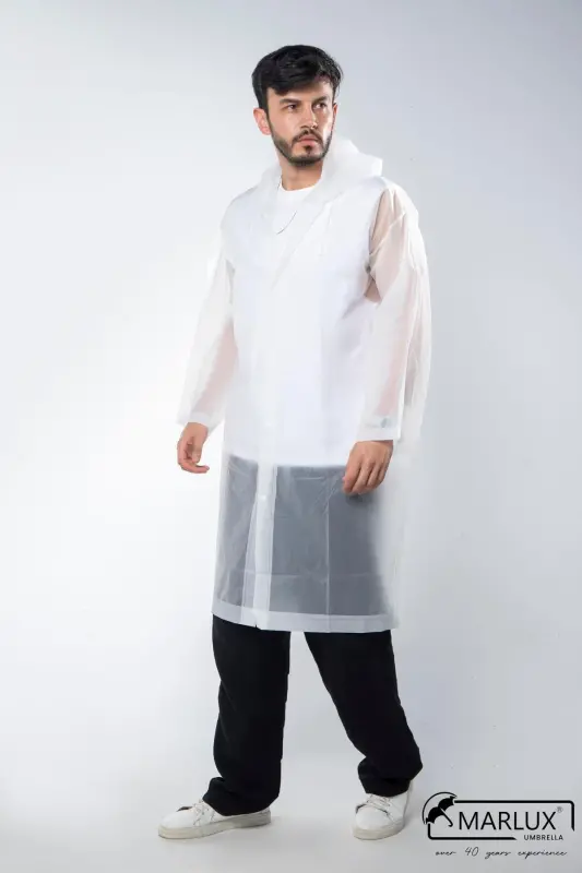 Women Men Raincoat Hooded Snap Eva White Raincoat M21mrc881r02-White - 4