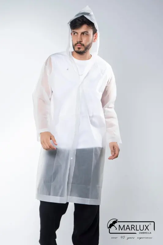 Women Men Raincoat Hooded Snap Eva White Raincoat M21mrc881r02-White - 6