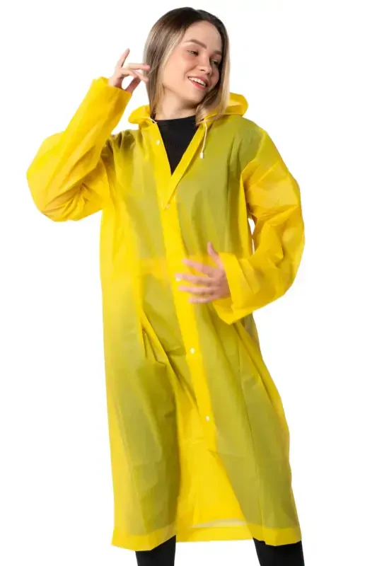 Women Men Raincoat Hooded Snap Eva Yellow Raincoat Bymmrc881r01-Yellow - 2