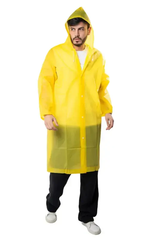 Women Men Raincoat Hooded Snap Eva Yellow Raincoat Bymmrc881r01-Yellow - 3