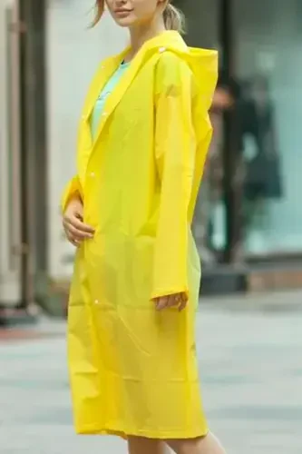 Women Men Raincoat Hooded Snap Eva Yellow Raincoat Bymmrc881r01-Yellow - 7