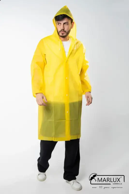 Women Men Raincoat Hooded Snap Eva Yellow Raincoat M21mrc881r01-Yellow - 2