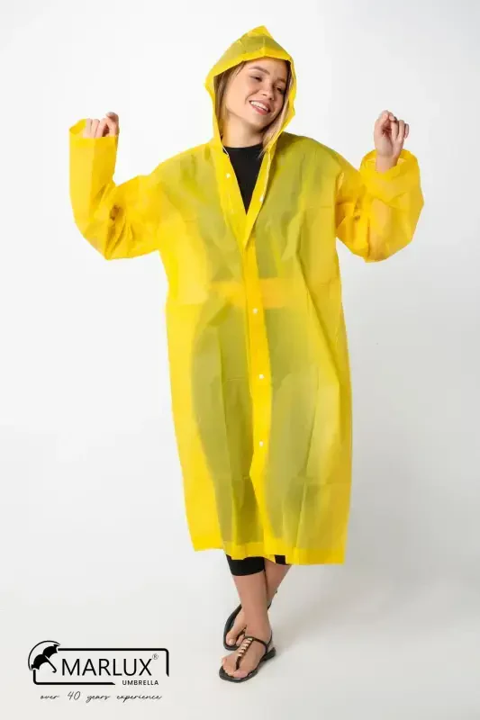 Women Men Raincoat Hooded Snap Eva Yellow Raincoat M21mrc881r01-Yellow - 3
