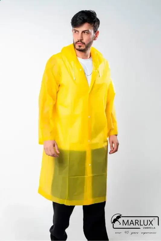 Women Men Raincoat Hooded Snap Eva Yellow Raincoat M21mrc881r01-Yellow - 4