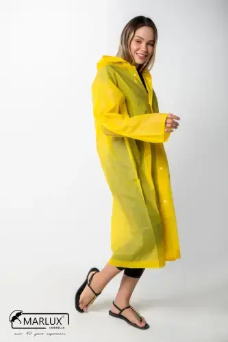 Women Men Raincoat Hooded Snap Eva Yellow Raincoat M21mrc881r01-Yellow - 5