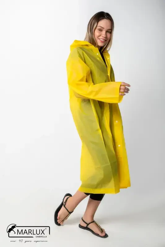 Women Men Raincoat Hooded Snap Eva Yellow Raincoat M21mrc881r01-Yellow - 5
