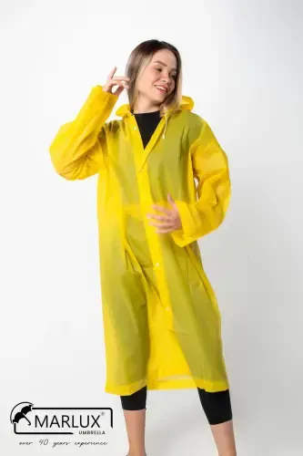 Women Men Raincoat Hooded Snap Eva Yellow Raincoat M21mrc881r01-Yellow - 7