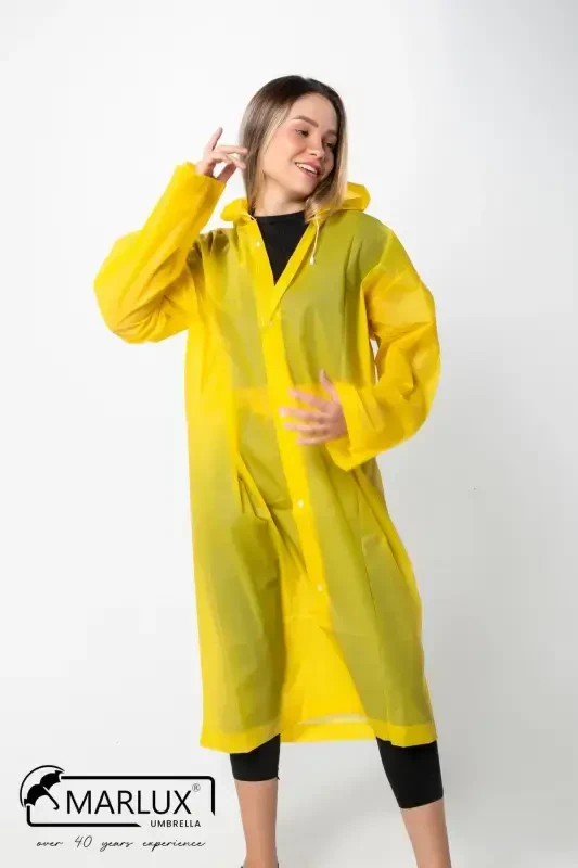 Women Men Raincoat Hooded Snap Eva Yellow Raincoat M21mrc881r01-Yellow - 7