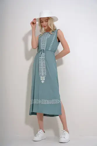 Women Mint Embroidery Printed Bohemian Dress ALC-6564-MINT - 3