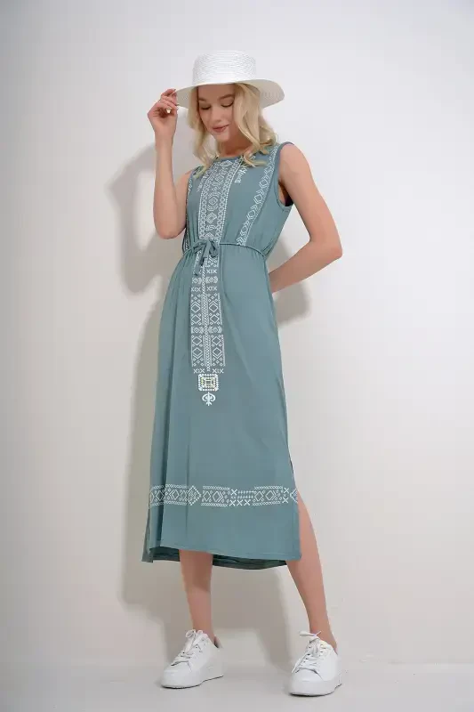 Women Mint Embroidery Printed Bohemian Dress ALC-6564-MINT - 3
