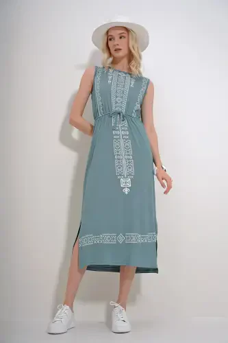 Women Mint Embroidery Printed Bohemian Dress ALC-6564-MINT - 4