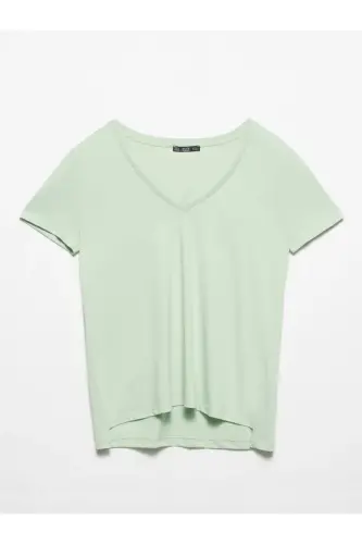 Women Mint V Neck Basic T-Shirt-Mint 