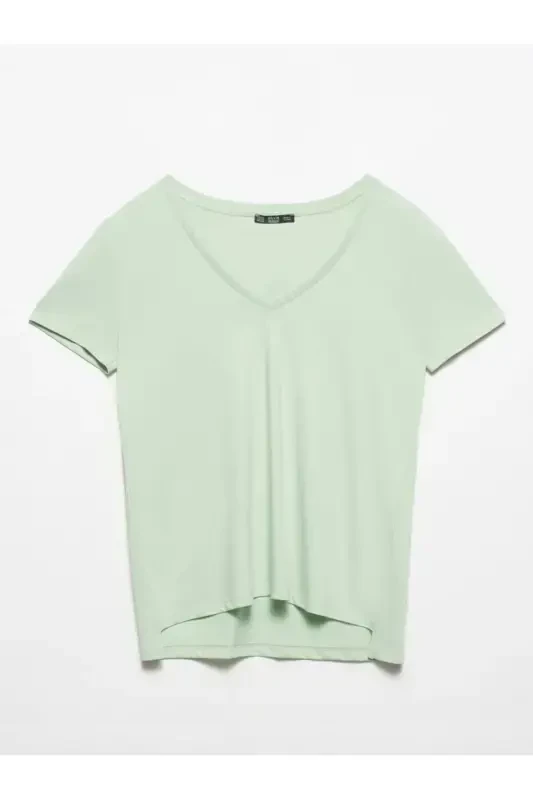 Women Mint V Neck Basic T-Shirt-Mint - Modazone