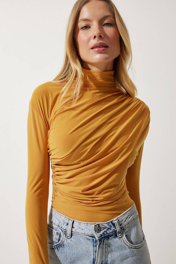 Women Mustard Pleated Detailed Collar Sandy Blouse FF00135 - 2