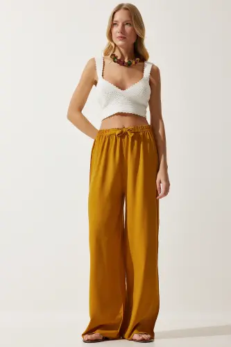 Women Mustard Summer Viscose Palazzo Pants EN00610-Mustard - 3