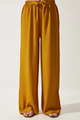 Women Mustard Summer Viscose Palazzo Pants EN00610-Mustard - 4