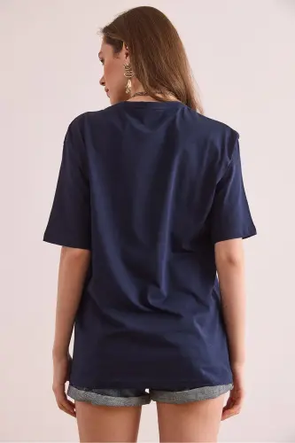 Women Navy Blue Eye Printed T-Shirt TSH-19000817-Lac - OLALOOK (1)