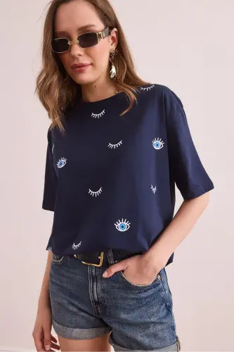Women Navy Blue Eye Printed T-Shirt TSH-19000817-Lac - 3