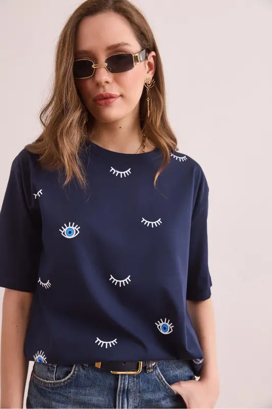 Women Navy Blue Eye Printed T-Shirt TSH-19000817-Lac - 5