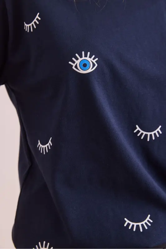 Women Navy Blue Eye Printed T-Shirt TSH-19000817-Lac - 7