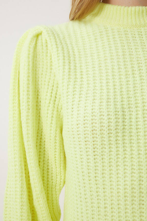 Women Neon Yellow Bike Collar Balloon Sleeve Knitted Sweater CV00042 - 5