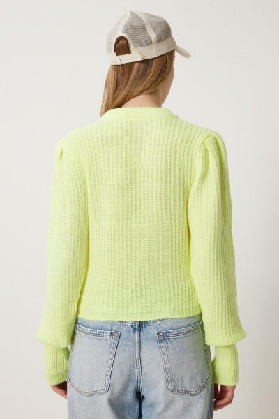 Women Neon Yellow Bike Collar Balloon Sleeve Knitted Sweater CV00042 - 6