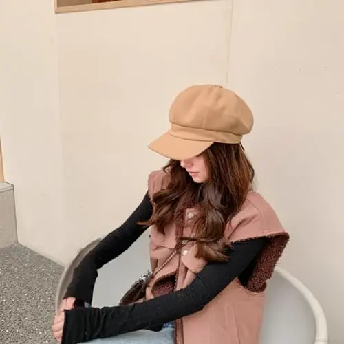 Women Newsboy Hat Octagonal Beret Cap,Girl Autumn and Winter Warm Beret Vintage Painter Hat - 5