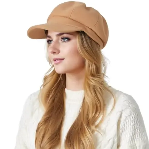 Women Newsboy Hat Octagonal Beret Cap,Girl Autumn and Winter Warm Beret Vintage Painter Hat - 1