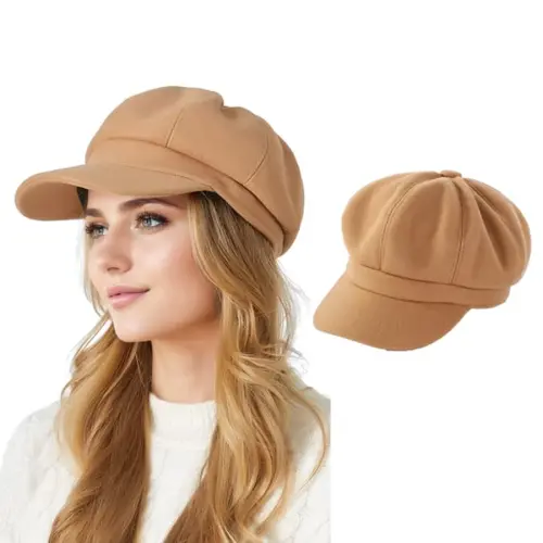 Women Newsboy Hat Octagonal Beret Cap,Girl Autumn and Winter Warm Beret Vintage Painter Hat - 3