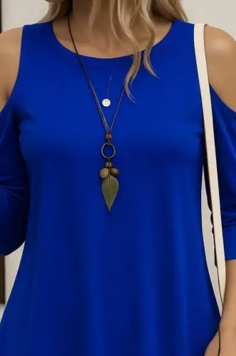 Women Off Shoulder Strapless Asymmetric Cut Detail Viscose Blouse - BÜYÜKBEDENIZ (1)