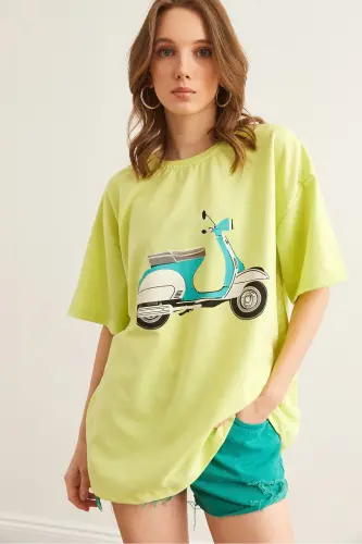 Women Oil Green Motorcycle Printed 2 Rope Relax Fit - OLALOOK (1)