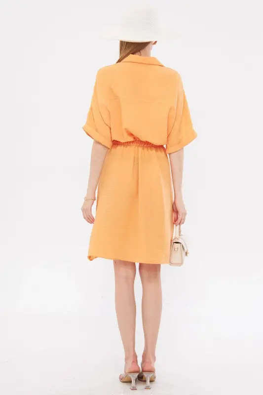 Women Orange Bat Sleeve Pocketed Elastic Waist Dress ARM-23Y001076-Orange - 8