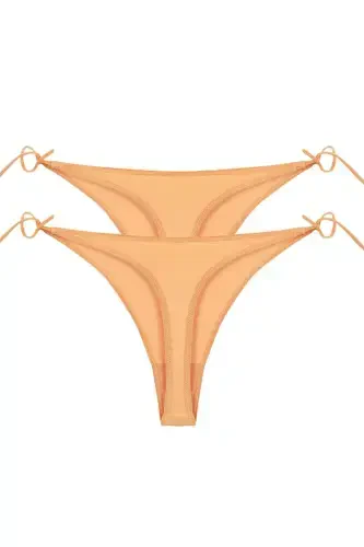Women Orange Side Tie 2-Piece Thong Slip 