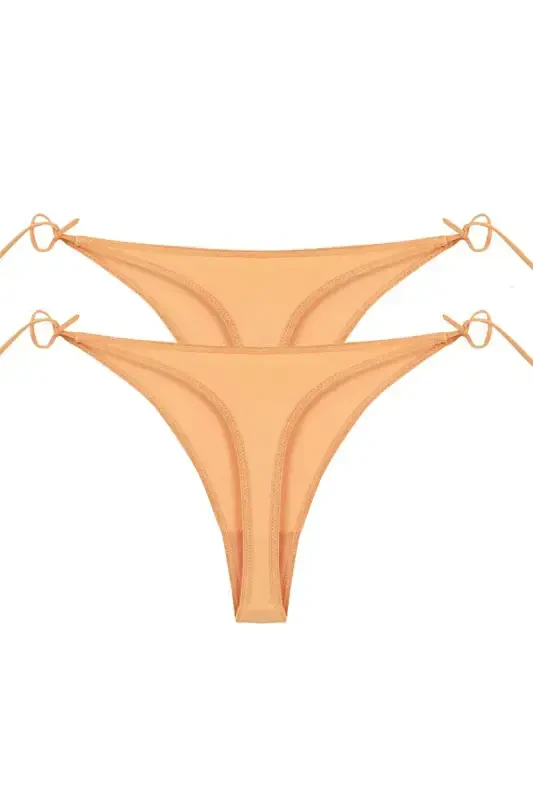 Women Orange Side Tie 2-Piece Thong Slip - 1