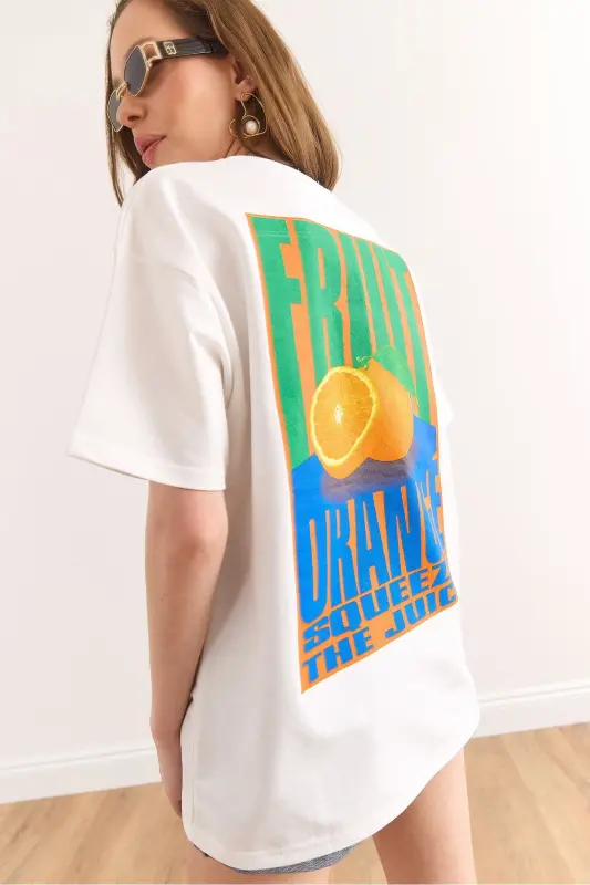 Women Orange White Front Back Printed Relaxed Fit 2 - OLALOOK