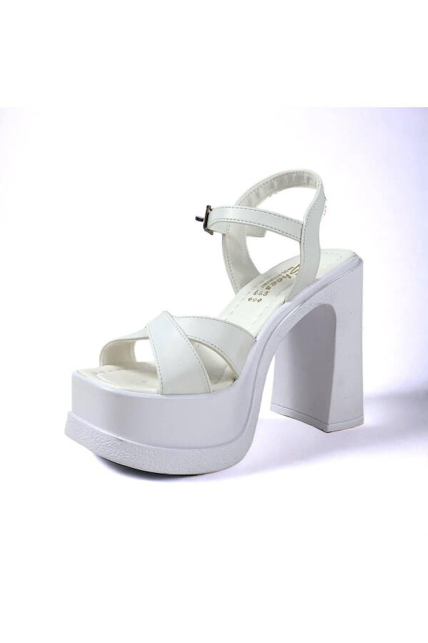 Women Palma White High Heel Platform Bridal Shoes Sandal Cross Strap 15 Cm - 3