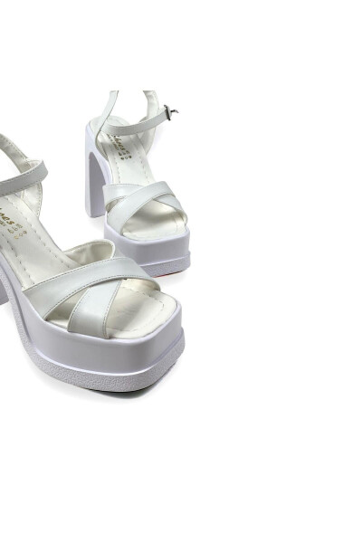 Women Palma White High Heel Platform Bridal Shoes Sandal Cross Strap 15 Cm - 4