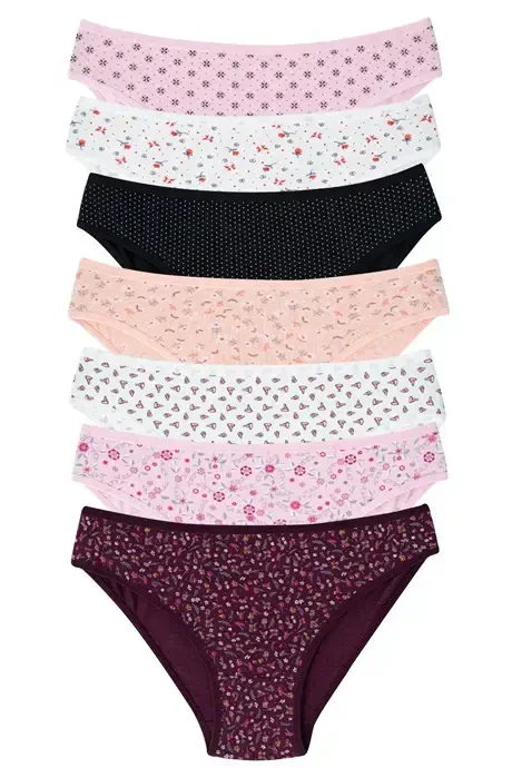 Women Patterned Mixed Color Panties Brief 7 Pack Cotton Lycra - BÜYÜKBEDENIZ