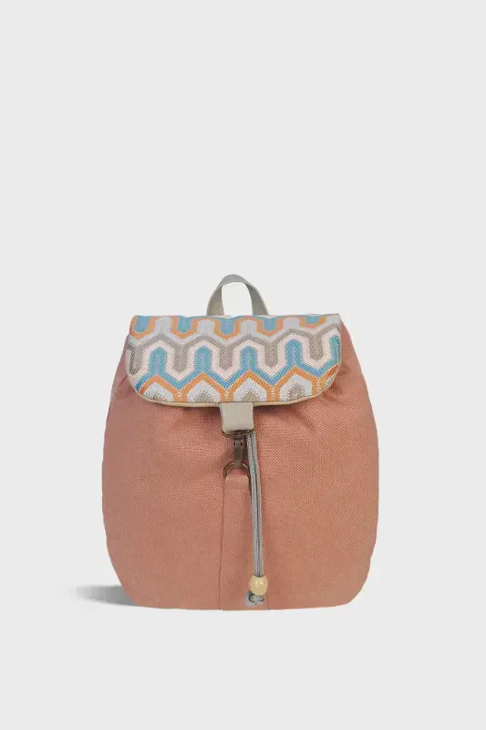 Women Pink Geometric Handmade Backpack-PinkGeometric - 1