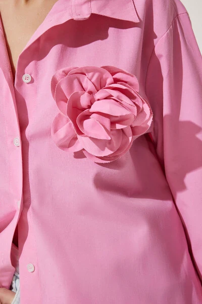 Women Pink Premium Flower Brooch Detailed Shirt UL00 - 6