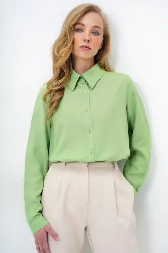 Women Pistachio Green Basic Viscon Woven Shirt ALC-X5442-PISTACHIO GREEN 