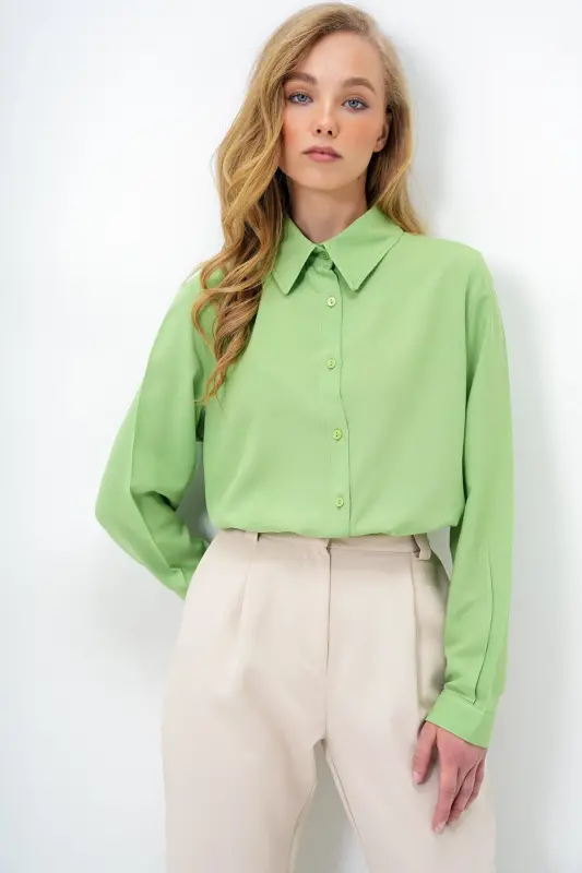 Women Pistachio Green Basic Viscon Woven Shirt ALC-X5442-PISTACHIO GREEN - 5