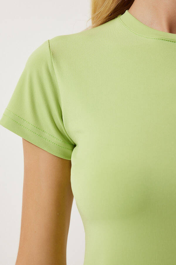 Women Pistachio Green Bike Collar Basic Sandy T-Shirt EN00611 - 5