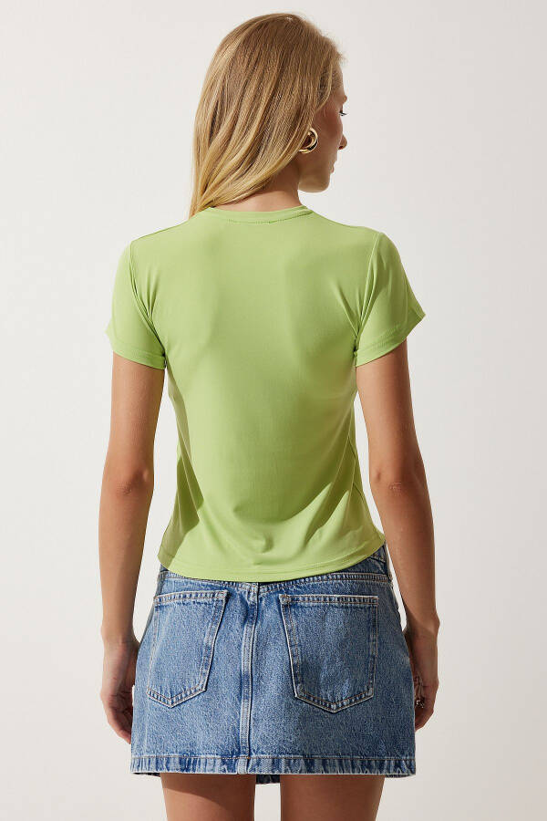 Women Pistachio Green Bike Collar Basic Sandy T-Shirt EN00611 - 6